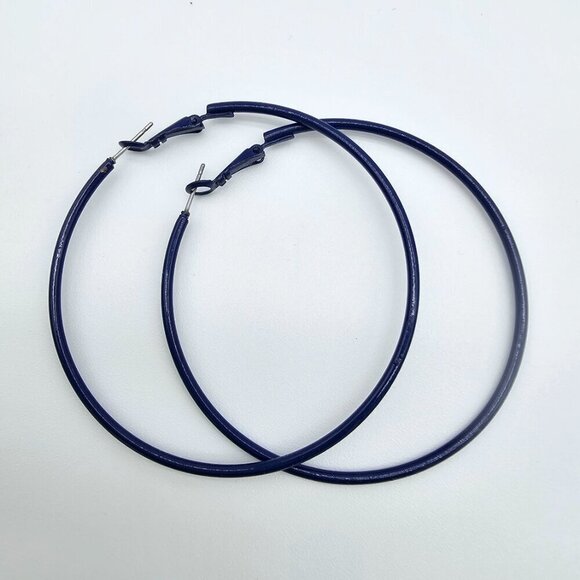 Large Hoop Earrings, Set of 3 Bundle | Black, Navy & Baby Blue - Picture 2 of 10